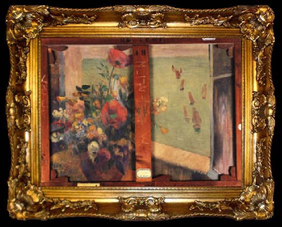 framed  Paul Gauguin Bouquet of Flowers with a Window Open to the Sea, ta009-2